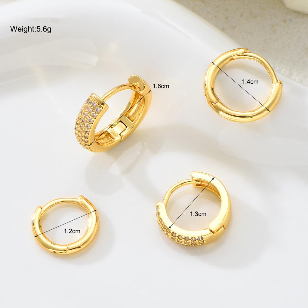 4pcs Chunky Gold Color Zircon Earrings Set for Women Fashion Minimalist Lightweight Copper Metal C Shape Hoops Earring Jewelry
