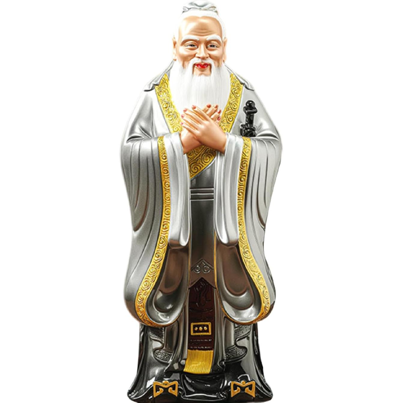 Aris & Juno Confucius Standing Statue Hand-Painted Copper Traditional Chinese Scholar Sculpture, Neo-Chinese Style for Home Study Office Desk серебряный