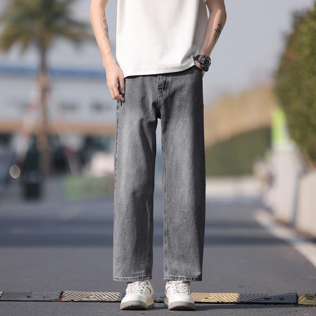 New American high street trendy brand straight loose pants American nine-point jeans black gray