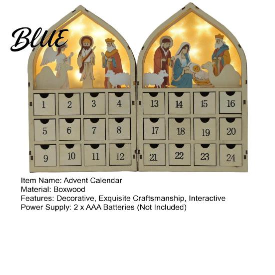 Advent Calendar with Drawers 24 Days Wooden Nativity LED Lights Foldable Christmas Countdown Boxwood Keepsake Gift Calendar House Shape Surprise