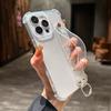 Luxury Transparent Glitter Wrist Strap Phone Case For iPhone 11 12 13 14 15 16 Pro Max X XR XS Plus Stand Clear Shockproof Cover
