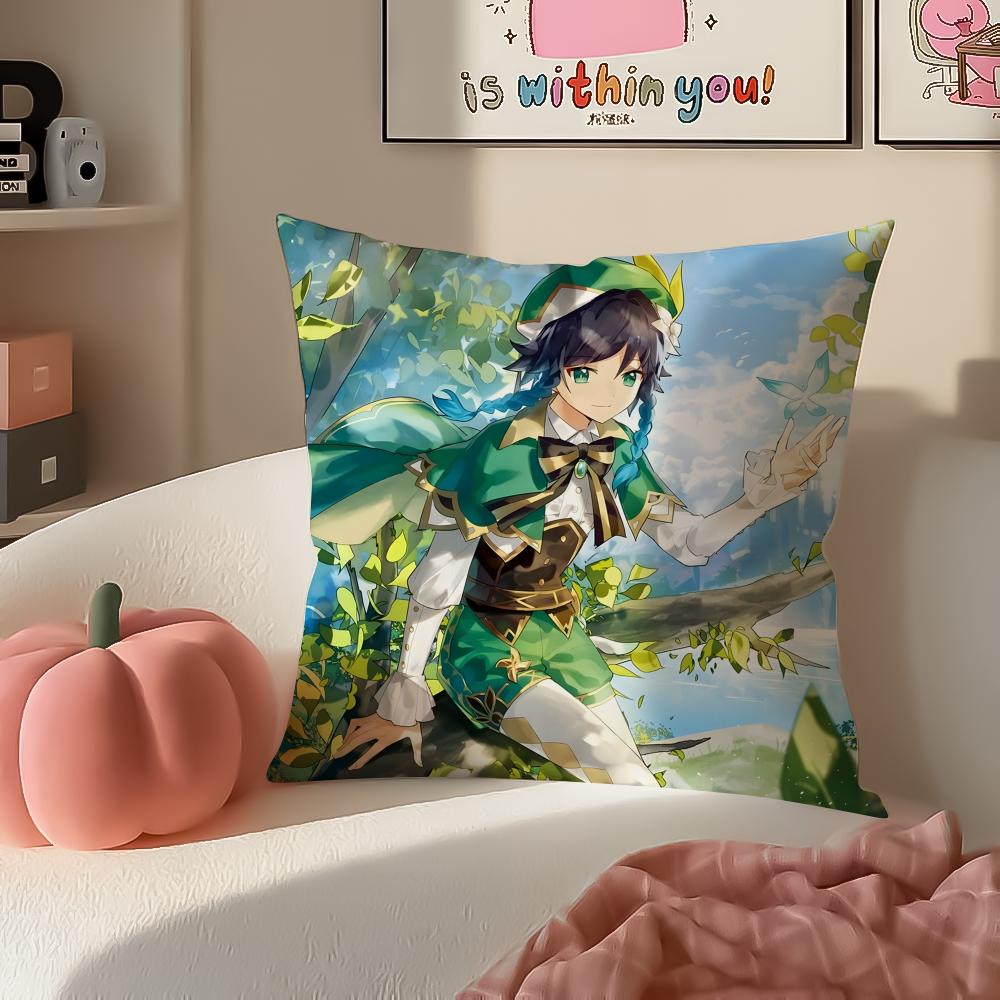 Game Genshin Venti Cushion Cover Pillowcase Short Plush Invisible zipper Room Sofa Cushion Cover