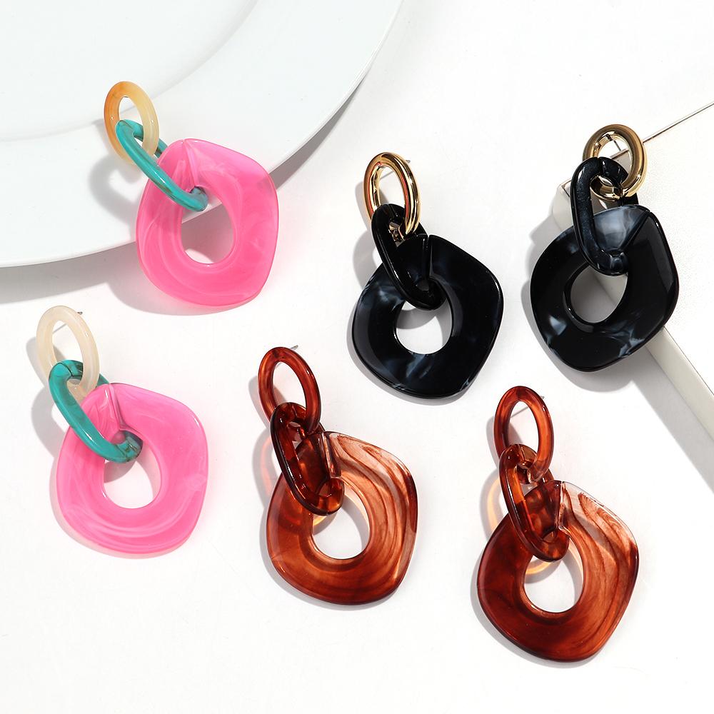 New Leopard Acrylic Big Link Chain Long Earrings for Women Exaggerated Irregular Geometric Drop Earring Statement Jewelry Gifts