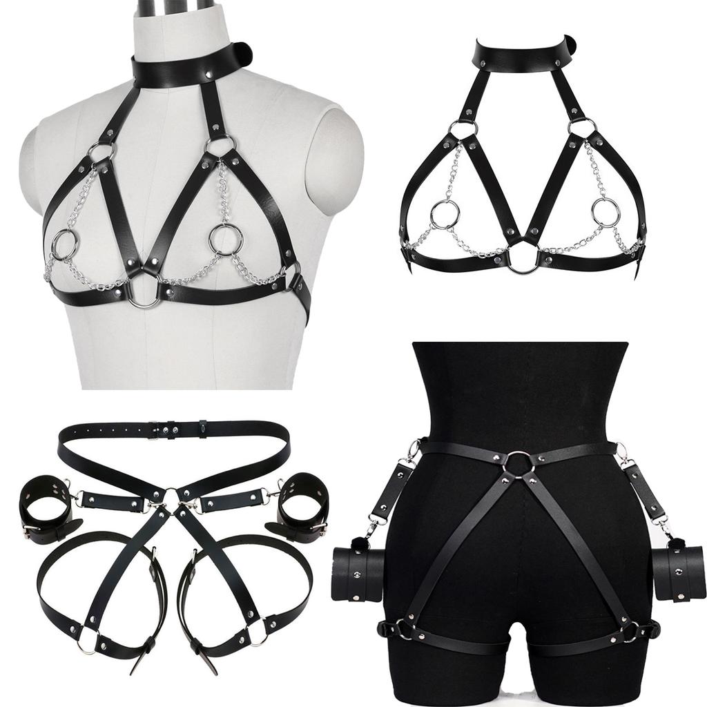 Sex Bondage BDSM Kit Restraints Leather Handcuffs Sex Toys Body Harness Bondage Waist Straps Cuffs Adult Erotic Toys For Couples
