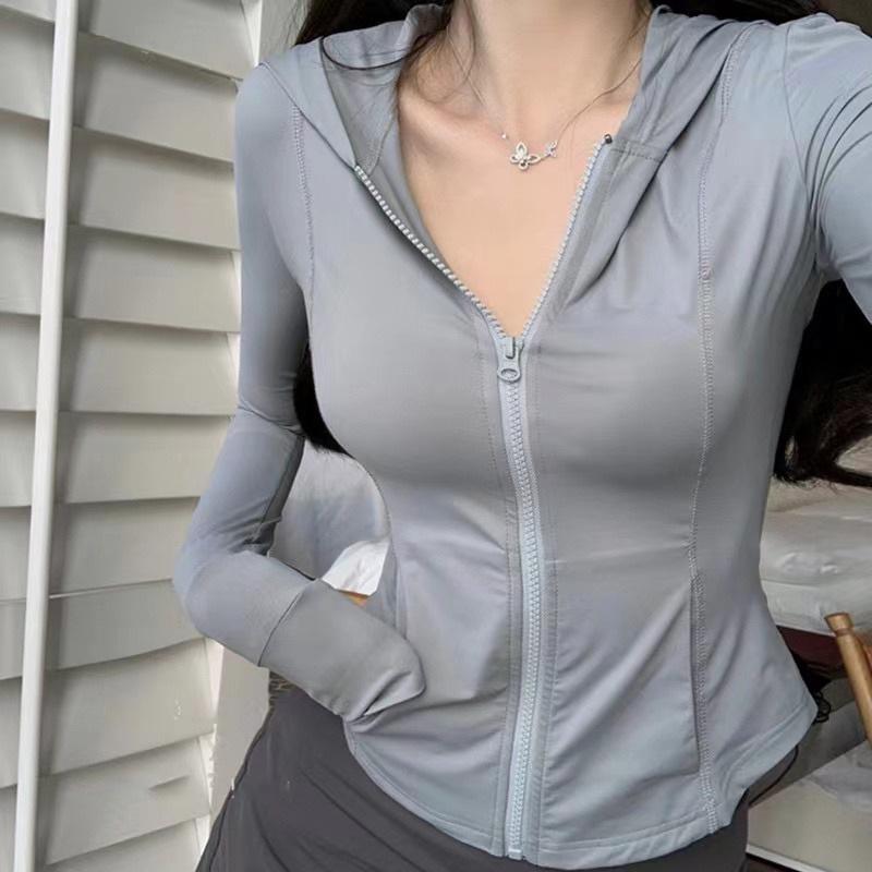 

Women s 2023 Summer Ice Silk Slimming Hooded Long Sleeve Yoga Jacket Medium рожевий