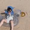 Kids' Long-Sleeve Hooded Cartoon Swimsuit - Toddler Boys' Cute Korean Style Swimwear with Sun Protection
