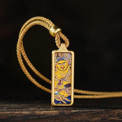 Colar Thangka do Zodíaco Tibetano: Pingente Amuleto Lhamo, Tara Verde, Manjushri