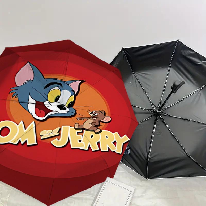 1PC Warner Tom Jerry Automatic Open/Close Umbrella with Windproof, 30-Rib Sturdy Canopy, Durable Ribs1247A
