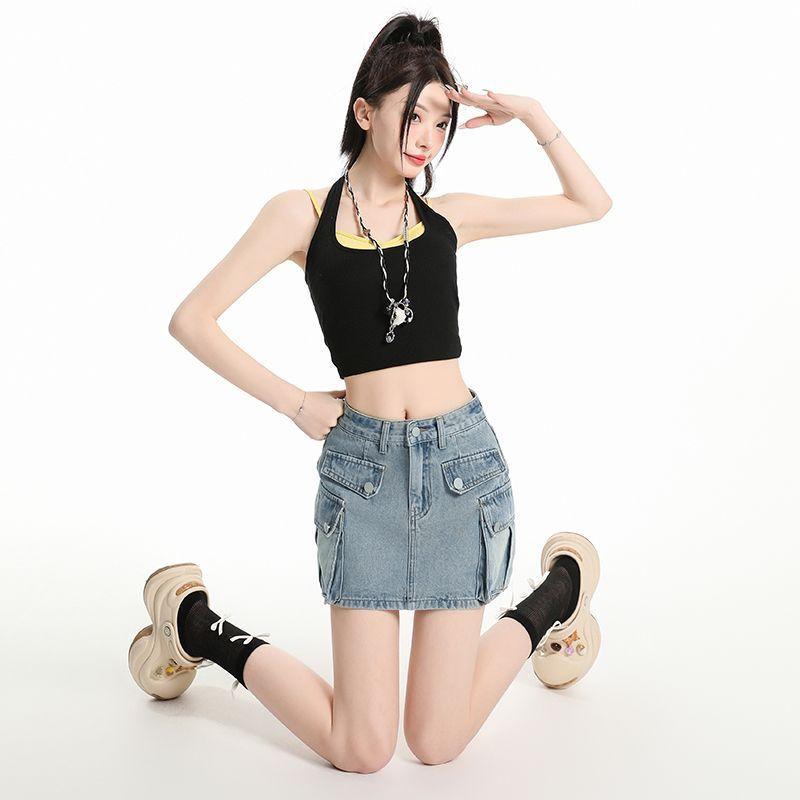 Retro Workwear Anti-exposure Denim Skirt for Women In Summer New A-line High-waisted Slim Hot Girl Short Skirt