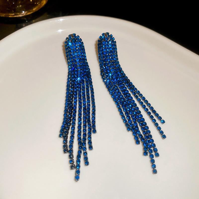 European & American Silver Needle Zircon Water Drop Tassel Earrings - Fashionable, Versatile, High-End Studs for Women