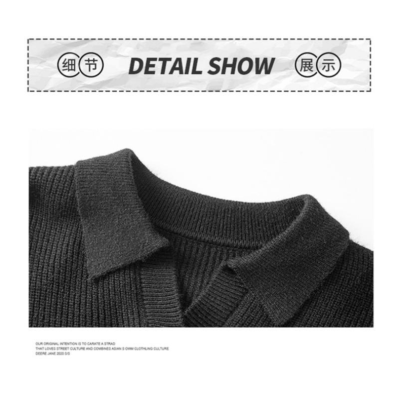 Men Casual Business Loose Long Sleeve Turn Down Collar V Neck Knit Polo Sweater