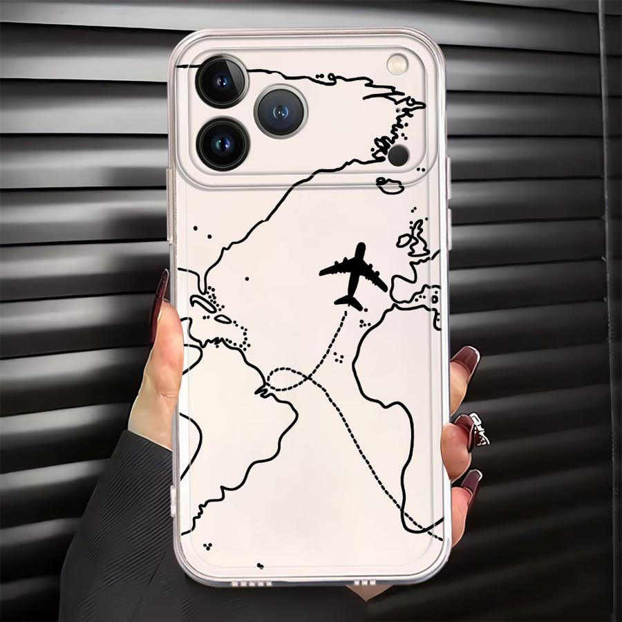 

Soft Phone Cover Case for iPhone 17 Pro Max 15 14 Plus Air 7 8 XR 16 13 Pro 12 Mini XS Max 11 Airplane Route iPhone 12