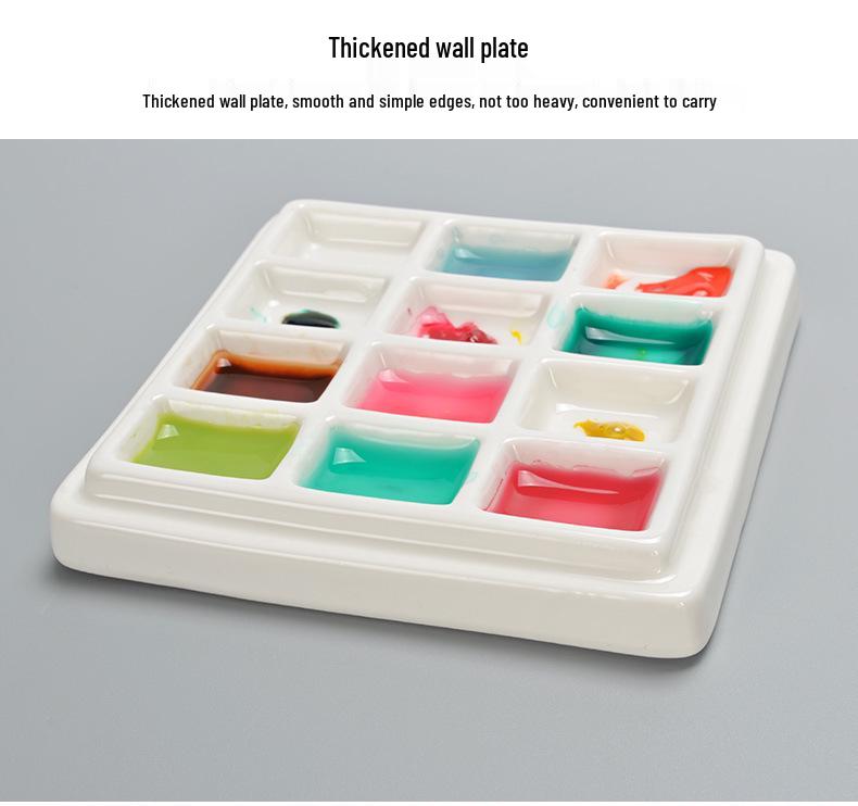 Shimingke 12-Grid Ceramic Palette with Lid - Easy To Clean for Oil and Watercolor Painting