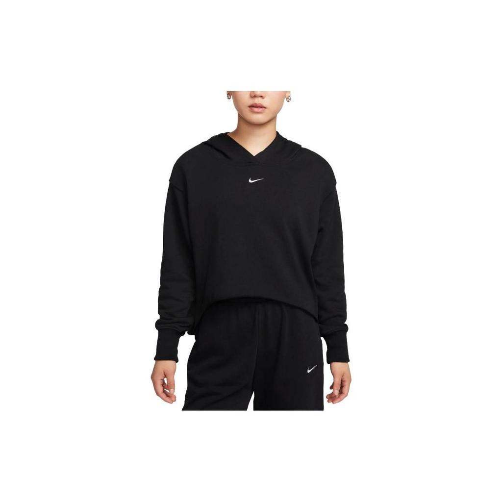 Nike Solid Color Hooded Long Sleeve Cropped Loose Sweatshirt Women Tops Black FB8267-010