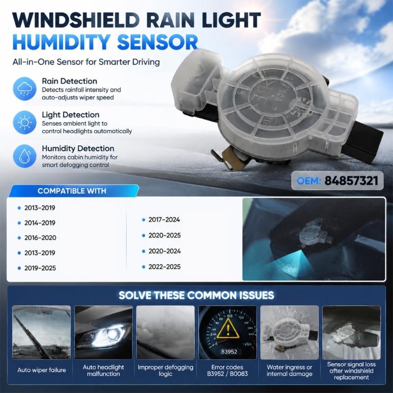 84857321 84374058 Windshield Sensor with Rain, Exterior Light, and Cabin Humidity Inputs for Specified Vehicle and Model-Year Applications