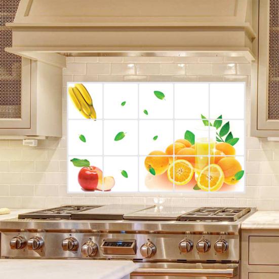 Oil-proof Kitchen Wall Sticker Orange Fruit Self-adhesive Waterproof Heat Resistant Bathroom Kitchen Wall Art Decal Decoration