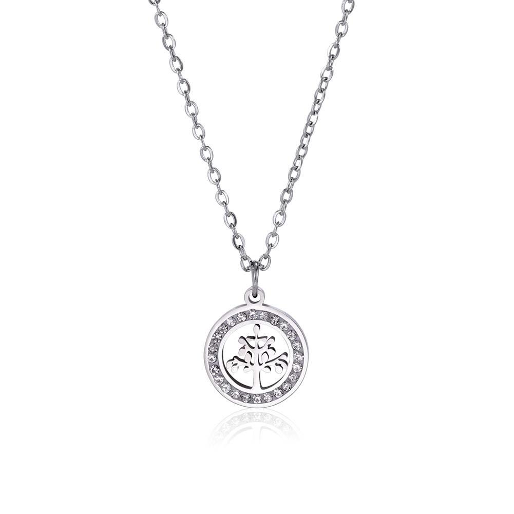 Collana Albero della Vita per Donna Acciaio Inossidabile Oro Zircone Trasparente Ciondolo Rotondo Catene per Collo Lusso Regalo di Matrimonio