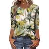 Women's Fashionable Casual Round Neck Three-Quarter Sleeve Printed T-Shirt Top