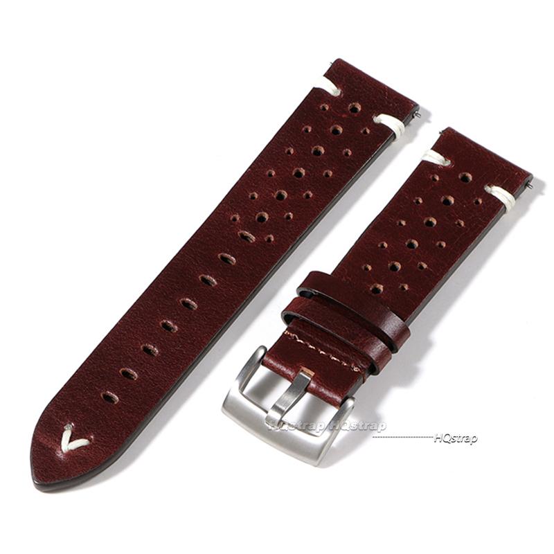 Breathable Genuine Leather Watch Strap Quick Release 20mm 22mm Cowhide Band Oil Wax Black Red Yellow Brown Women Men Watchbands