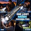 Rechargeable Heavy Duty LED Flashlight, Adjustable Focus, Digital Power Display + COB Tail Light, Spot/Flood Beam for Emergency & Outdoor