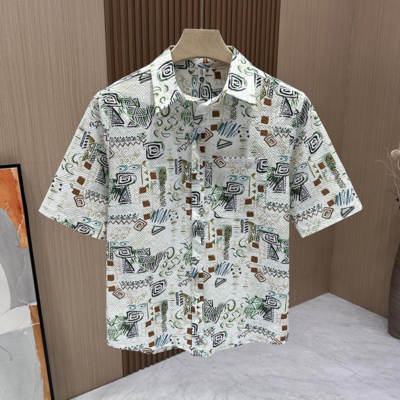Young Men's Handsome Little Fresh Floral Loose Short-sleeved Shirt Men's Summer Fashion Versatile Casual Trendy Brand Shirt