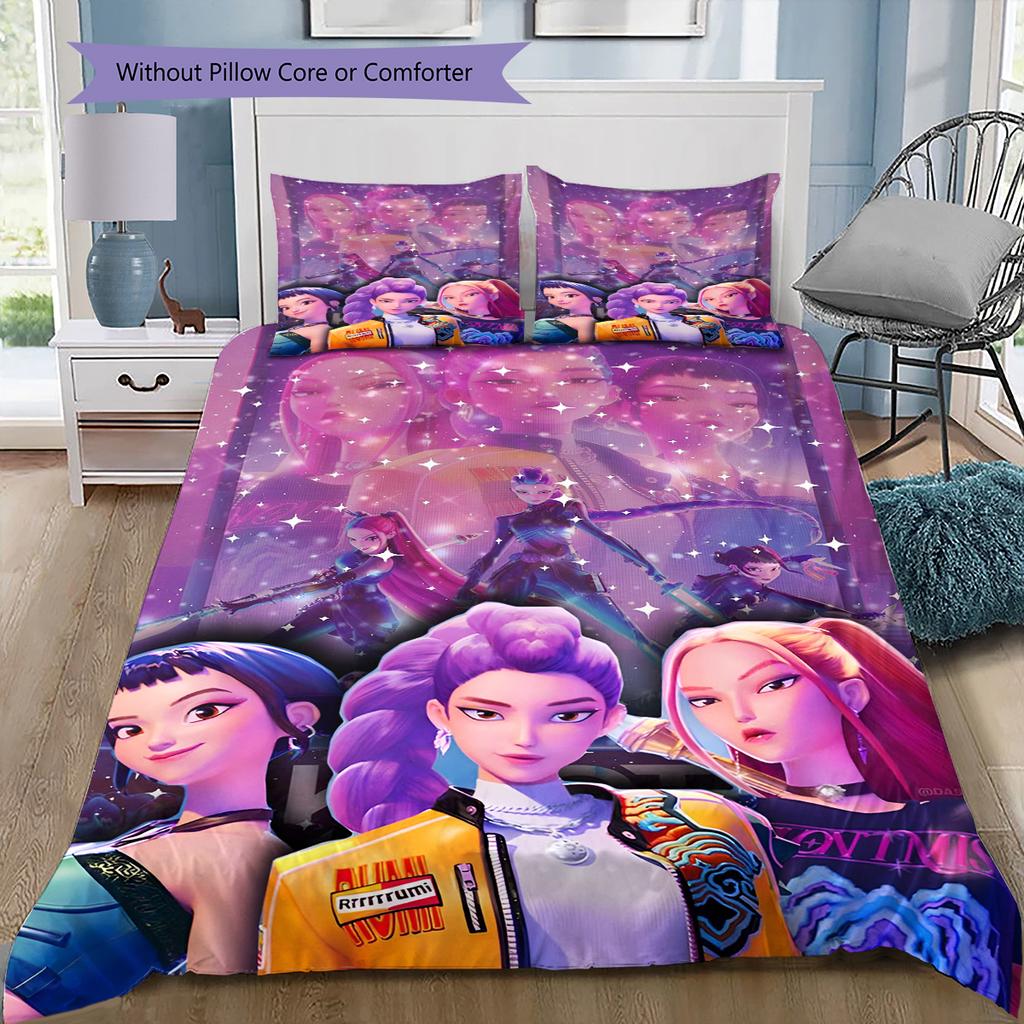 Anime-Muster Bettwäsche Steppbettdecke Set Bettbezug Kissenbezug Heimdekoration Geburtstagsgeschenk (1 Bettbezug + 2 Kissenbezüge, ohne Füllung)