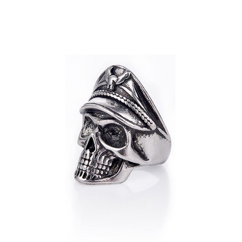 Retro Colored Navy Officer Skull Ring For Men Punk Gothic Rock Hiphop Open Ring Biker Accessories Handmade Zircon Unisex Gift