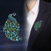 Art Nouveau Peacock Brooch P Vintage Style Green Crystal Rhinestone Pendant
