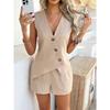 YYFS Femeii moda casual vară primăvară culoare solidă imprimare fără mâneci V-neck pantaloni pantaloni costume