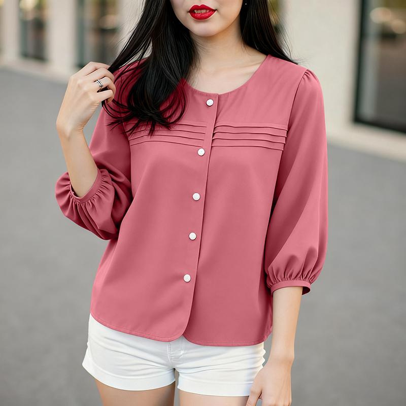 ZANZEA Bluză casual pentru femei, cu mâneci 3/4, cu decolteu rotund