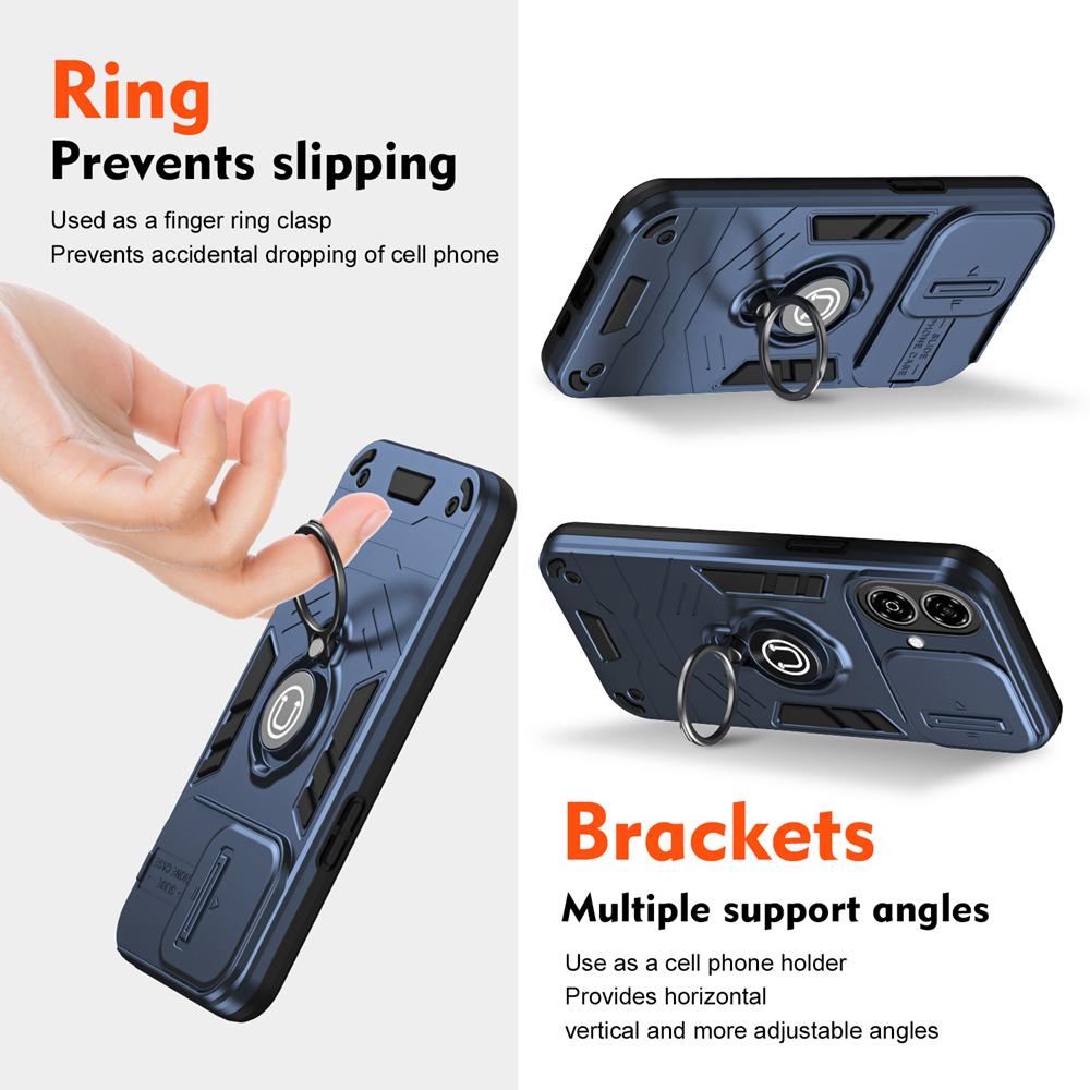 KEYSION Shockproof Armor Case for ZTE Blade A35E Slide Camera Lens Protection Ring Stand Phone Back Cover for ZTE Blade A35E 4G