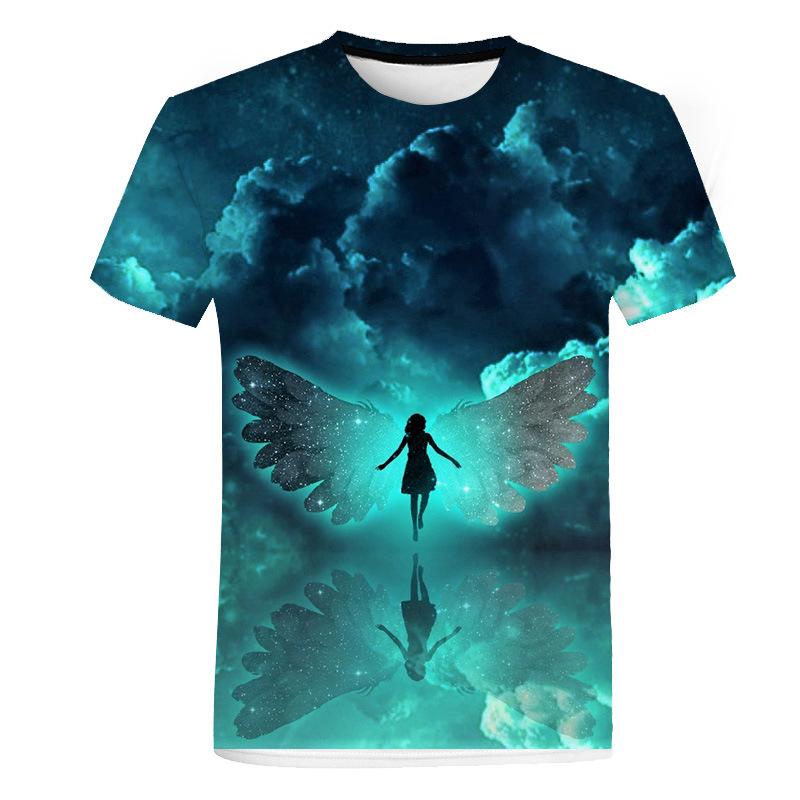 Fashionable Trendy Style Angel Pattern 3D Digital Printed Short Sleeved T-shirt for Men Women Shirt