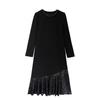 Sequin Patchwork Black Dress: 2026 Spring/Autumn Women's Mid-Length Base Layer Skirt
