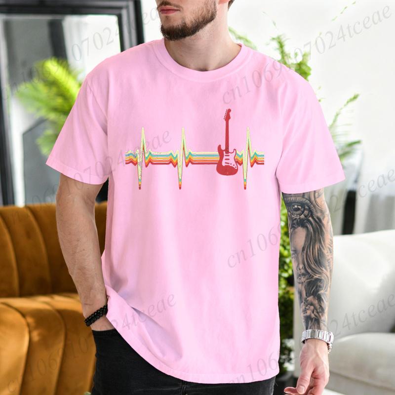 Unisexs Vintage Guitar Heartbeat TShirt Retro Music TShirts Hip Hop Streetwear Casual Short Sleeve Tops Guitarists Tshirts Gift