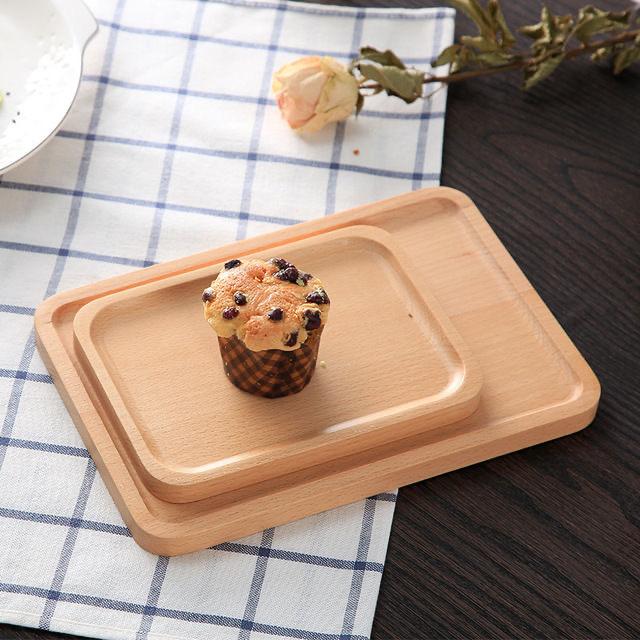 Natural Oak Tray Rectangular European Solid Wood Plate Household Tea Cup Storage Tray Cake Bread Fruit Snack Plate