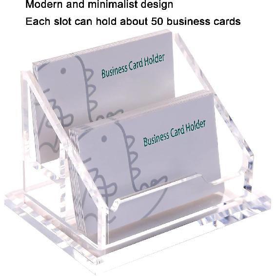 Business Card Holder for Desk,Clear Acrylic Business Cards Display Stand,Horizontal Business Card Holders Display,Name Card Holders for Table-2 Slots