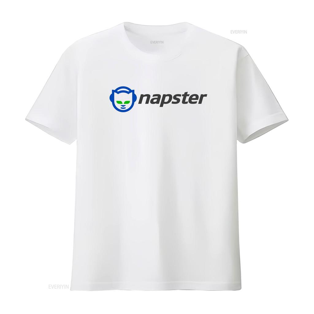 Napster White  T Shirt Sizes S XL vintage Washed designer clothes Soft homme Versatile Stretched Top For Everyday Wear Casual