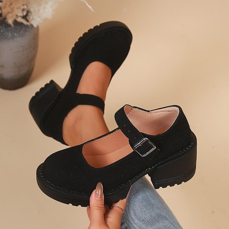 

Женские туфли Мэри Джейн на высоком каблуке, женские весенние новые туфли с ремешком на одну пуговицу, с круглым носком, на толстой подошве и толстом каблуке, большого размера, одинарные туфли 42