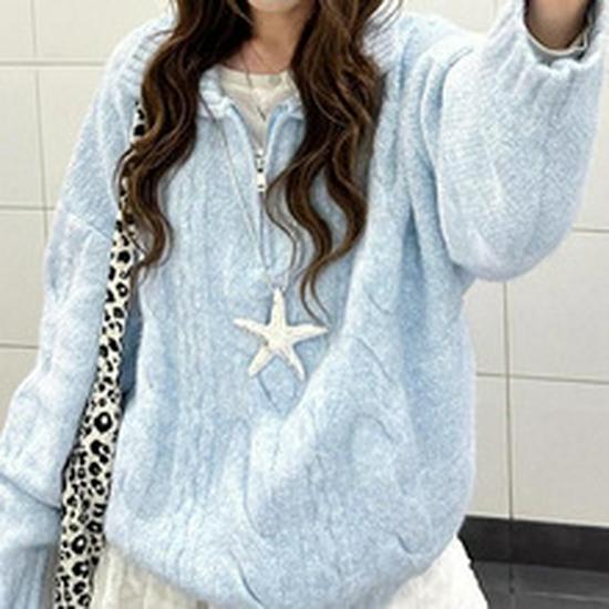 2025 Dámský útulný podzimní pruhovaný pletený kardigan - Petite, Dlouhý rukáv, Kulatý výstřih