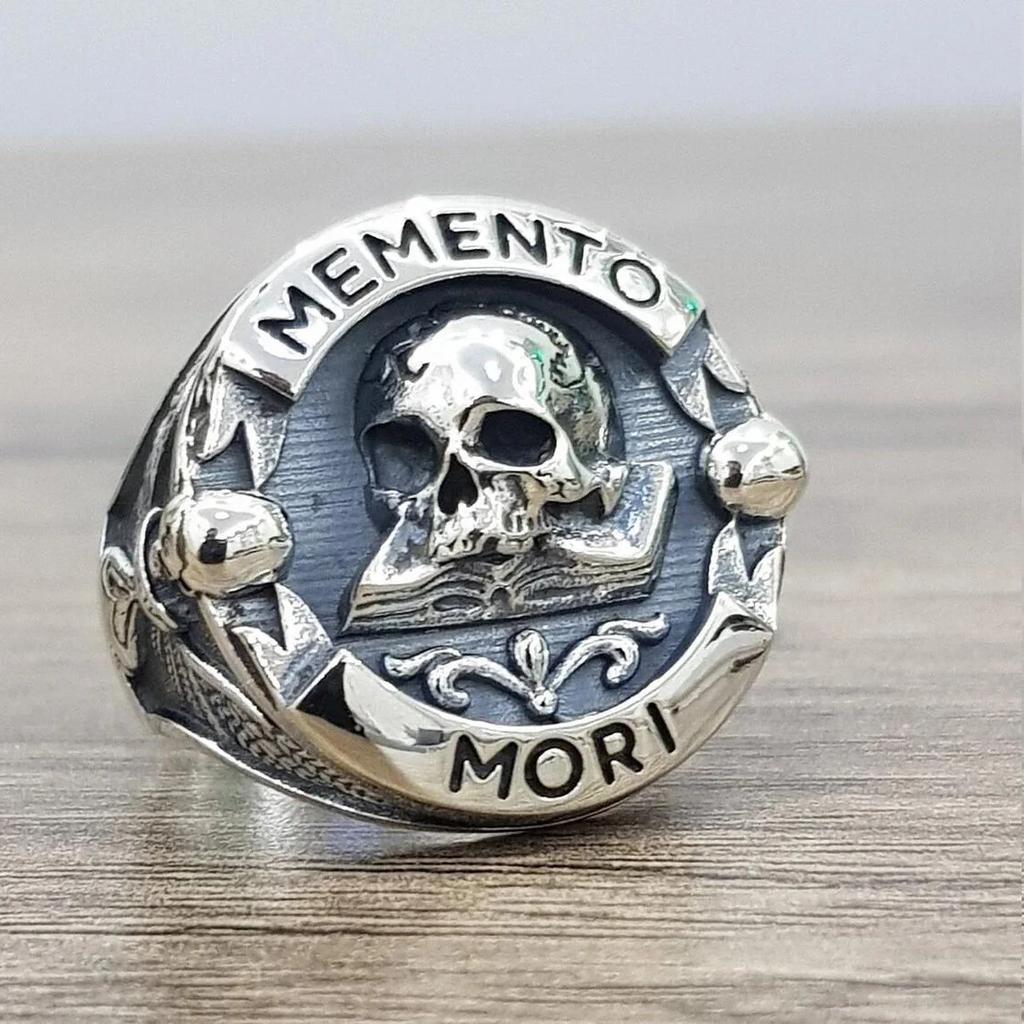 Anelli Y2k Goth Vintage Etnici Memento Mori Carpe Diem con Lettera e Teschio per Uomo Moda Punk Natale Anello Scheletro per Donna Gioielli