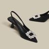 Baotou French high heels women's 2025 new temperament socialite Xiaoxiangfeng Baotou sandals rhinestone pointed single shoes women