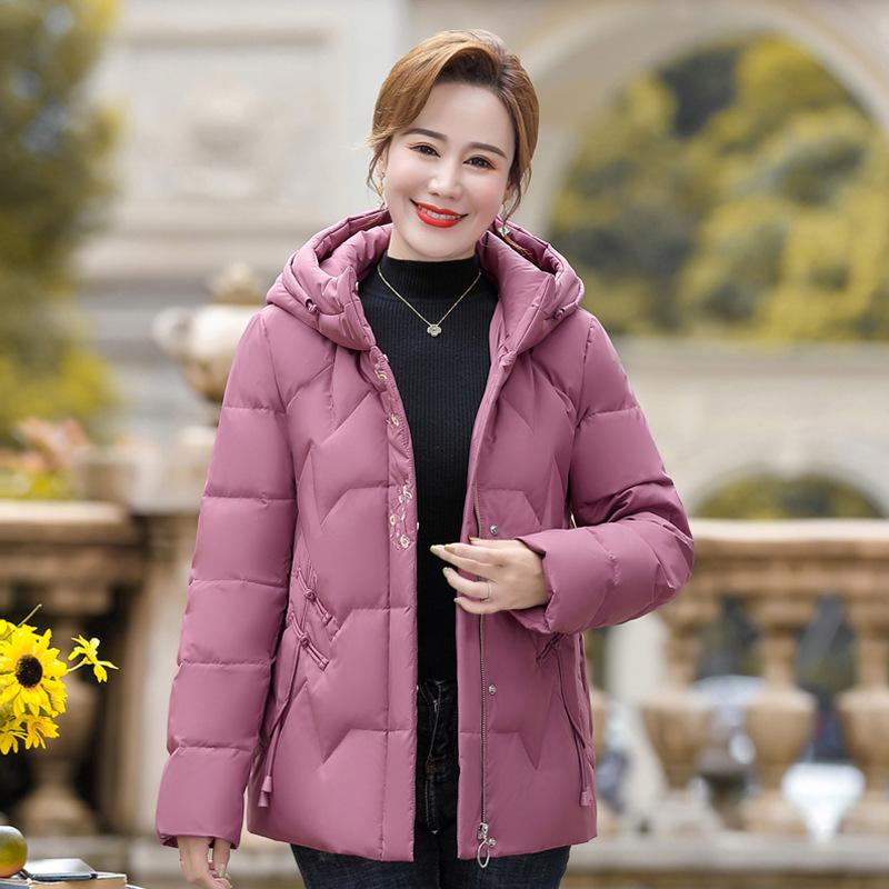 

Women s Plus Size Hooded Down Jacket for Winter - Warm Outfit for Middle-Aged and Elderly 3XL for 140-155 Jin рожевий червоний колір