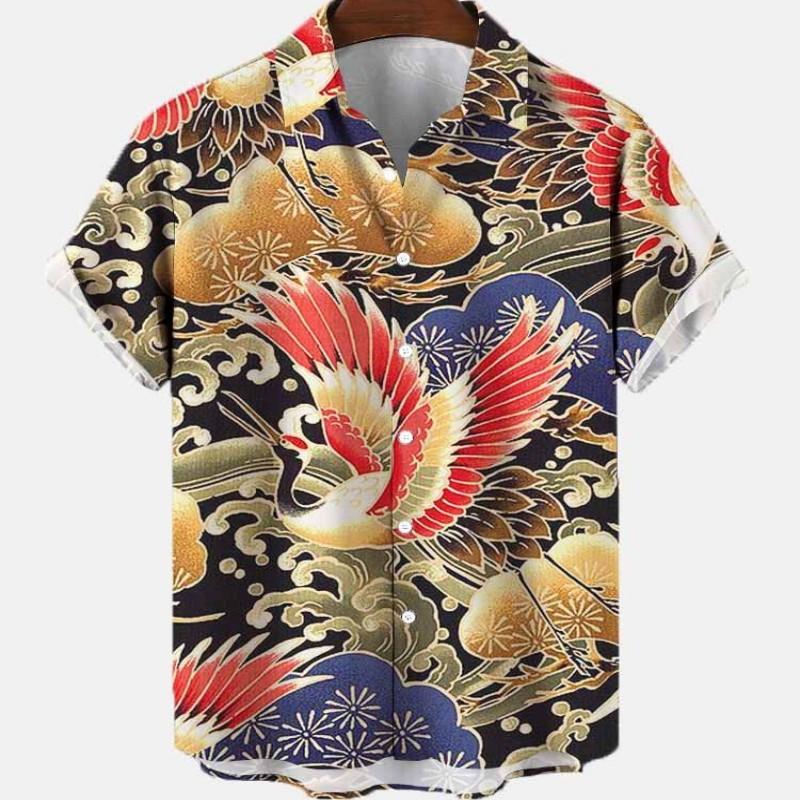 Men's Bird Costumes Hawaii Vacation Vintage Shirt For Men 3D Floral Casual Pattern High Quality Luxury Dazn Clothes Blouse Tops