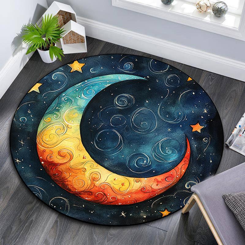 

Crescent Moon Round Area Rug,Carpet Rug for Living Room Bedroom Sofa Playroom Decor,Non-slip Floor Mat 80cmx80cm