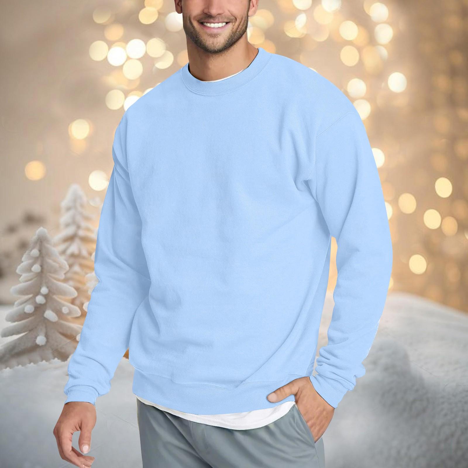 SuJu Heren Casual Mode Comfortabel Kleur Ronde Hals Pullover Sweatshirt Sweatshirt S lichtblauwe kleur