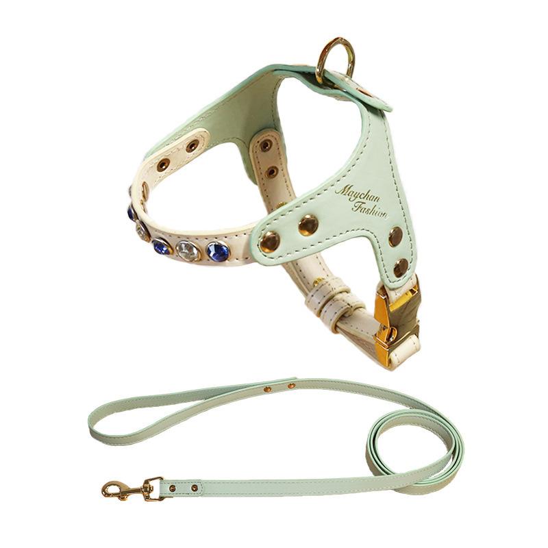 PU Leather Dog Cat Harness Vest and Leash Set Imitation Diamond Pet Harness Puppy Small Dog Cat Harness Pet Supplies