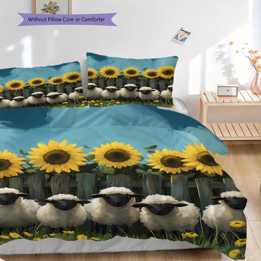 Sheep Pattern Bedding Quilt Set Quilt Cover Pillowcase Home Decoration Birthday Gift (1 * duvet cover + 2 * pillowcase, without core)