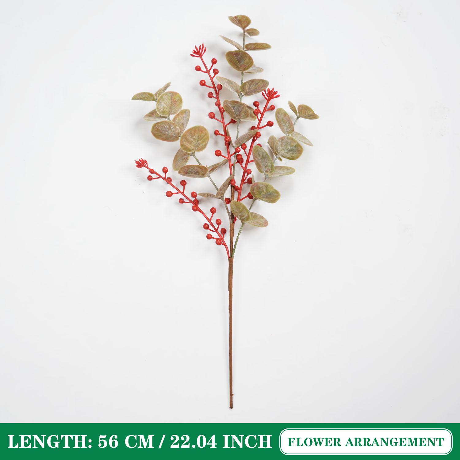 

1 шт. Искусственная ветка листьев эвкалипта с красными ягодами, Рождественские украшения для елки, DIY подарки, Аксессуары для декора дома, комнаты, офиса