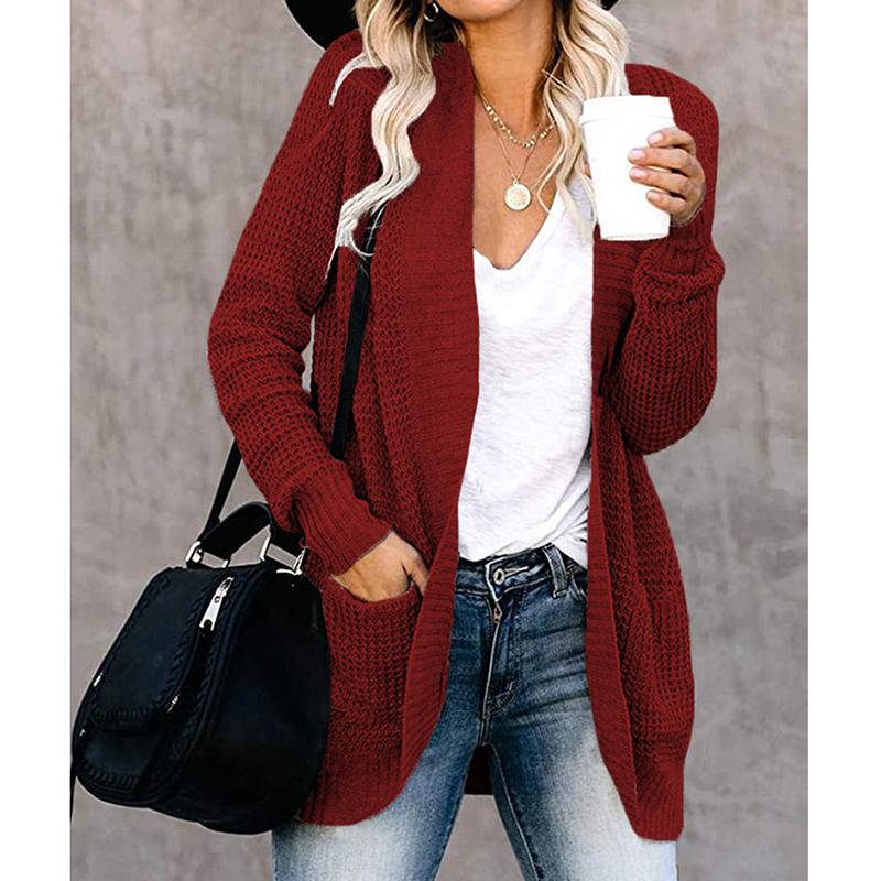 

Женский повседневный свитер с ажурным узором, однотонный черный свитер с V-образным вырезом, женский топ с длинным рукавом, верхняя одежда XL красный