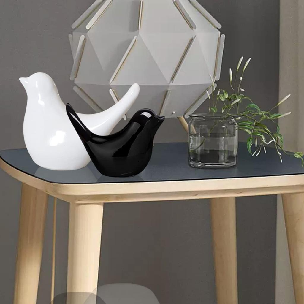 Creative White and Black Glossy Ceramic Birds Figurines Home Decorations Accessories Party (Pack of 2, Black & White)